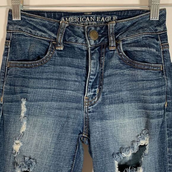 American Eagle Medium Wash Distressed High Rise Jeggings - Picture 3 of 12